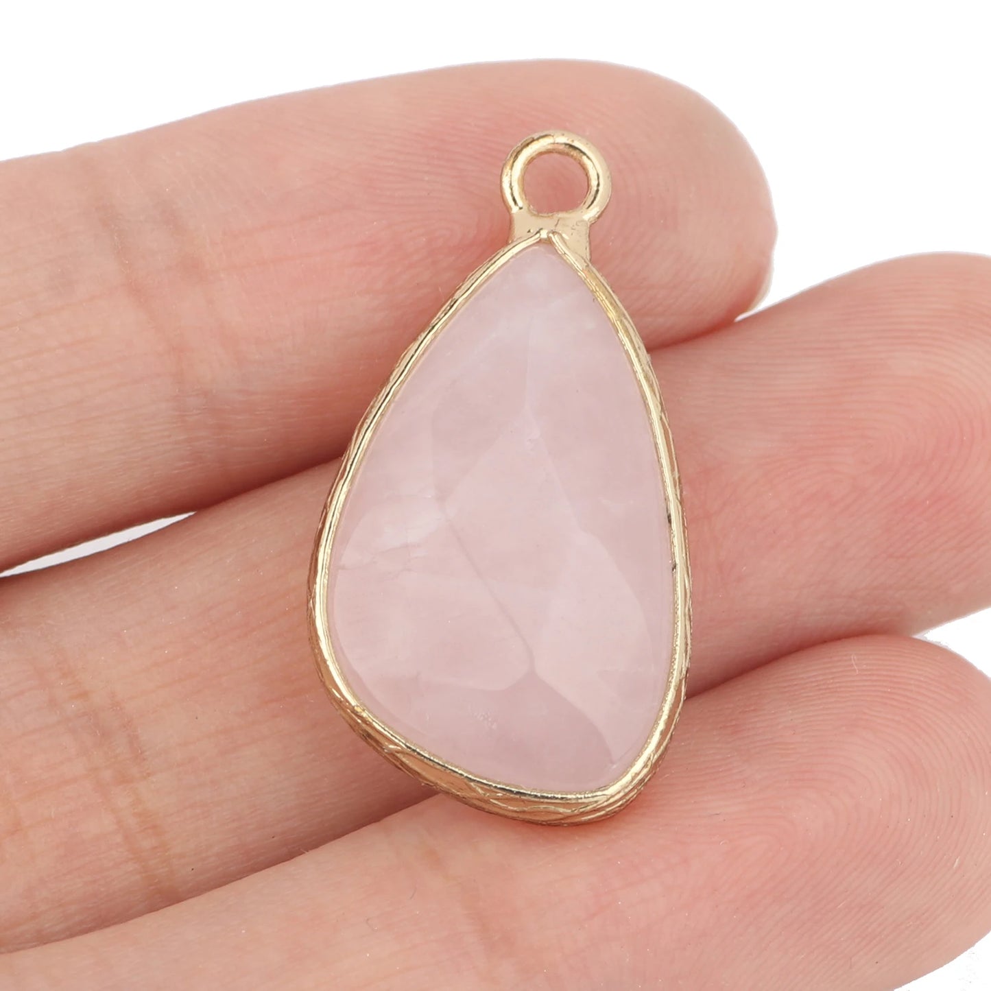 1pc Natural Stone Pink Quartz Crystal Pendant Gold Plated Heart Drop Shape Charms Pendants for Necklace Women Fashion Jewelry