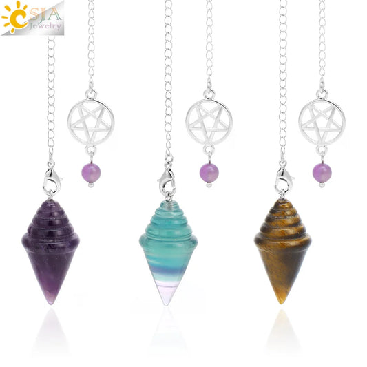 Crystal Stupa Pendulum for Dowsing Divination Witchcraft Reiki Natural Stone Fluorite Amethysts Pendant Spiritual Pendulos H478