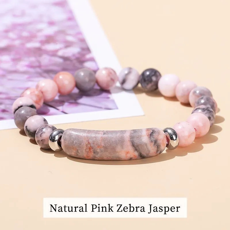 JD Natural Stone Tiger Eye Amethyst Rectangle Bar Charm Bracelet Women Men Reiki Healing Bead Chakra Bangles Couples Jewelry