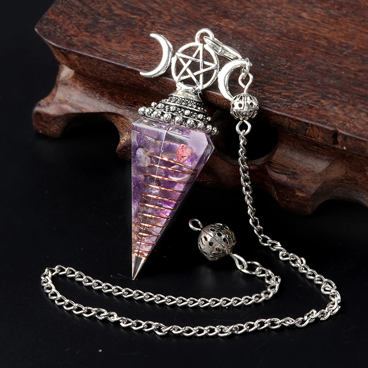 Three Phase Lunar Meditation Healing Natural Stone Tiger Eye Crystal Hexagonal Pyramid Spirit Pendulum Accessory Gift