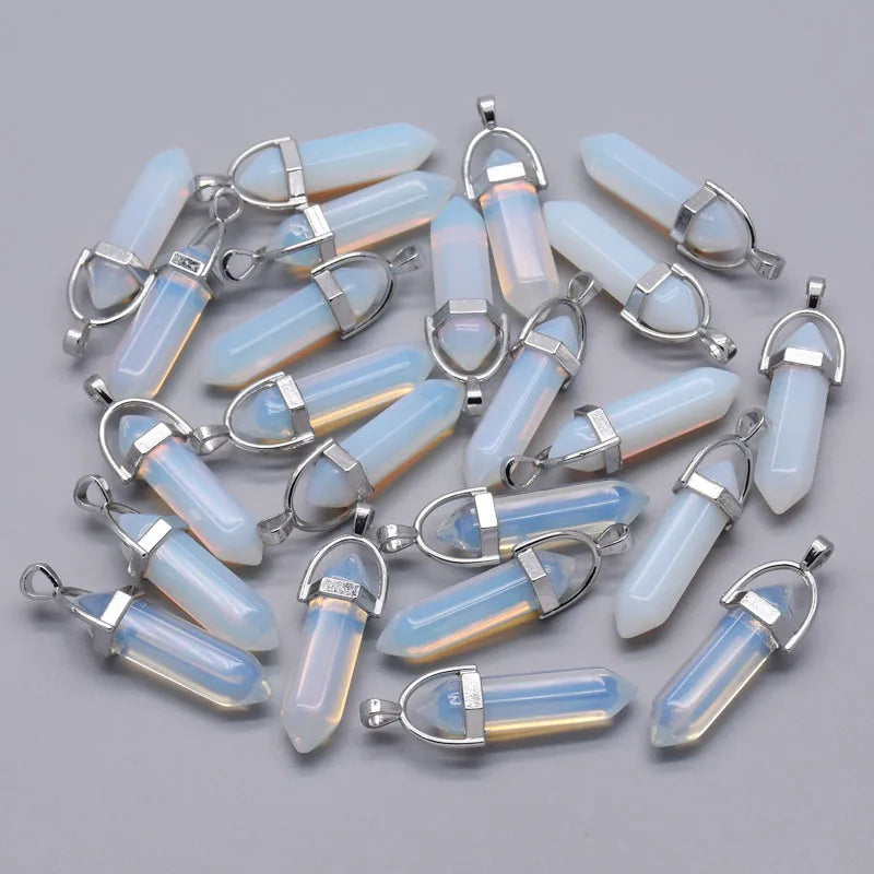 Fashion Good quality Amethyst opal rose quartz natural gem stone pendulum pendant Jewelry making charm diy gift accessories 24pc