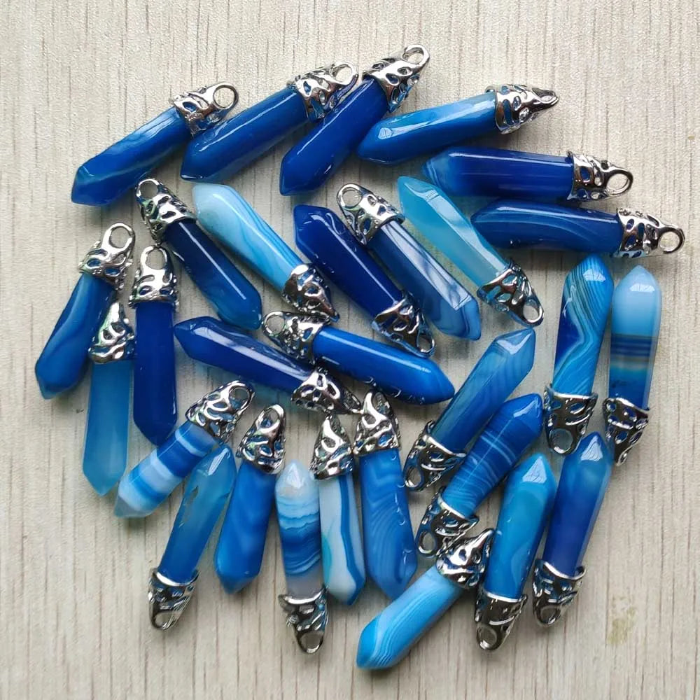 Fashion good quality Mix natural stone Hexagonal pillar pendants for necklaces  jewelry making 20pcs/lot wholesale fast shipping
