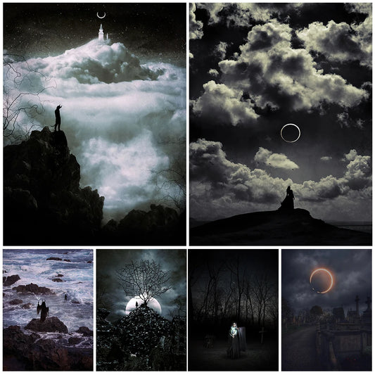 Darkest Night Mysterious Witchcraft Wall Art Canvas Paintng The Moon Witch In The Dark Art Poster And Print Home Decor Unframed
