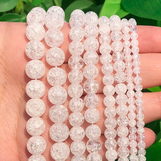 4/6/8/10/12mm Natural White Cracked Crystal Stone beads Round For Diy Bracelet Accessories Jewellery Making 15.5inch/strand