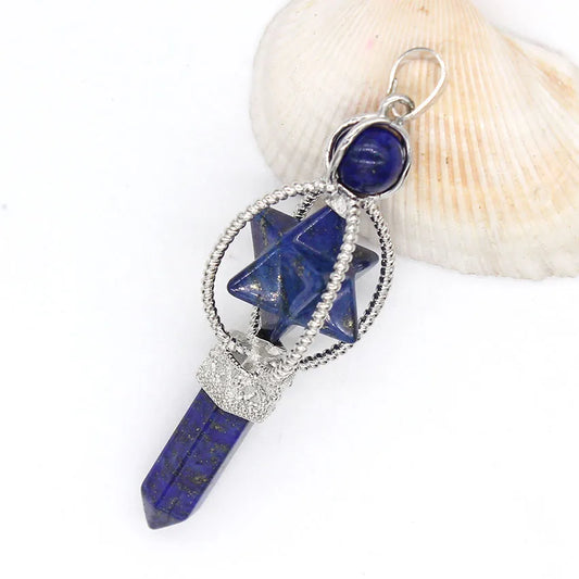 Natural Healing Crystal Sceptre Pendulum Pendant For Dowsing Divination Quartz Reiki Hexagon Column Merkaba Star Stone Pendulo