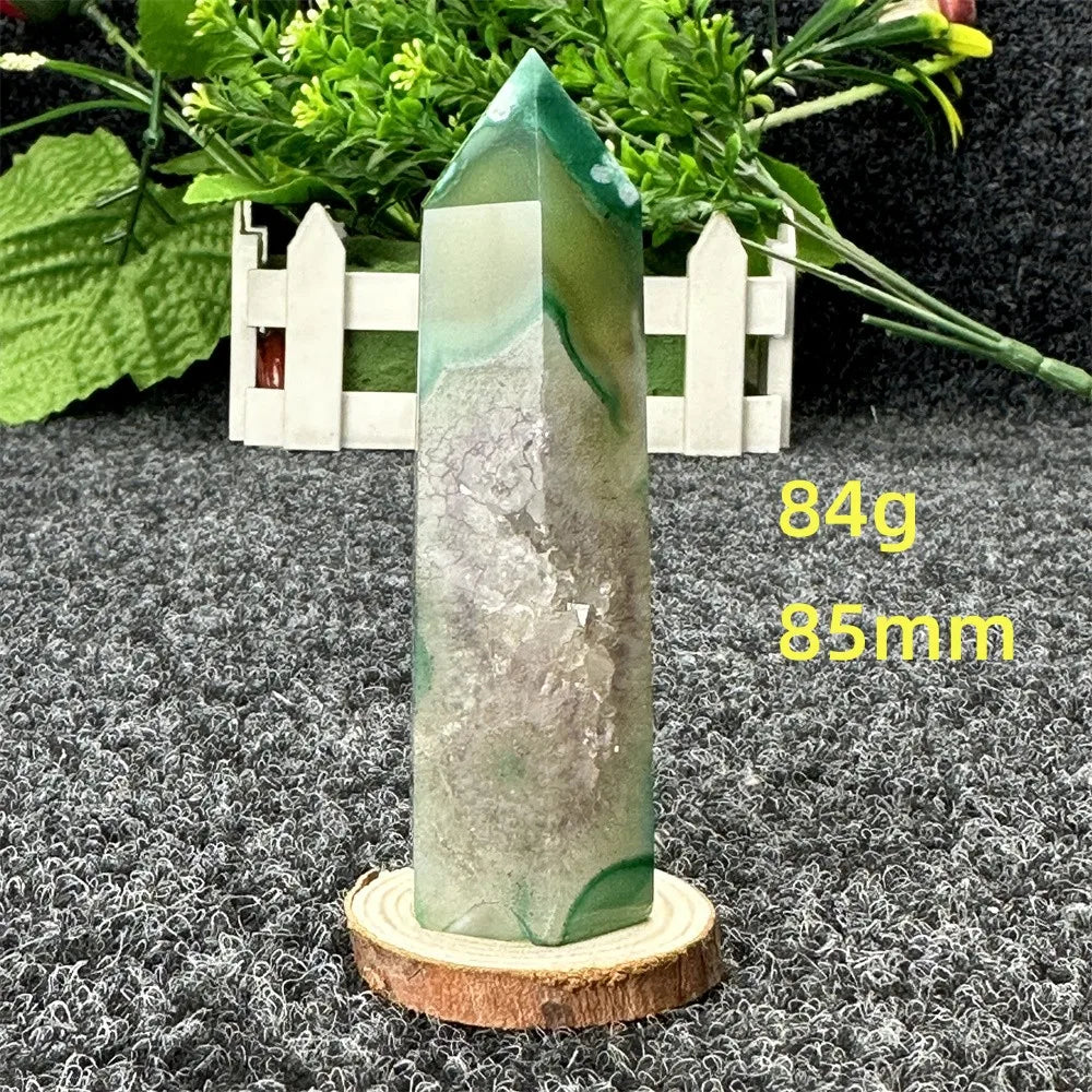 Natural Green Cherry Blossom Agate Crystal Energy Wand, Healing Reiki, spiritual, Feng Shui, prayer Witchcraft, Home Decoration