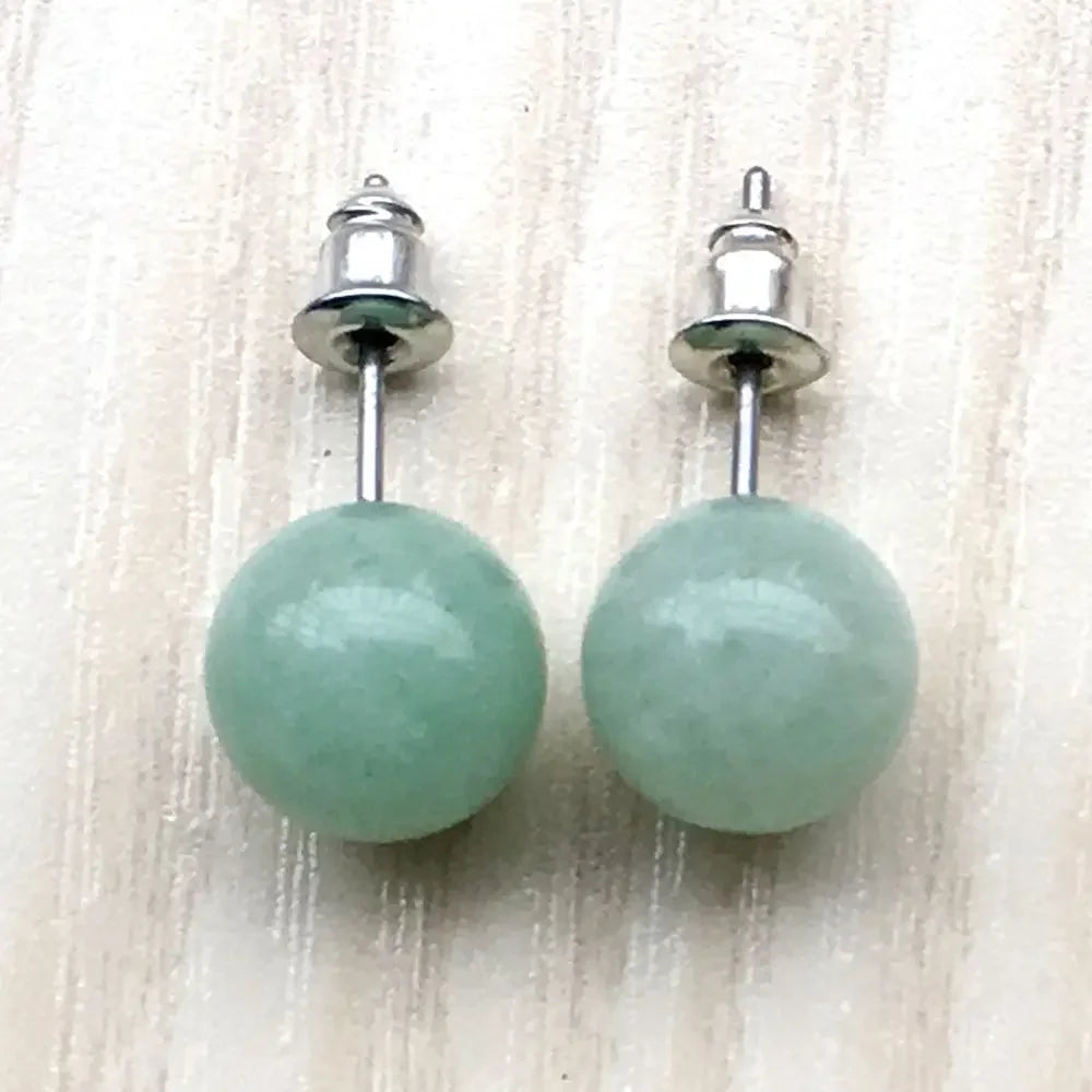 10 pairs Natural Stone Earrings Healing Crystal Quartzs Round Ball Beads Steel Stud Fashion Ear Jewelry for Women Girl Wholesale