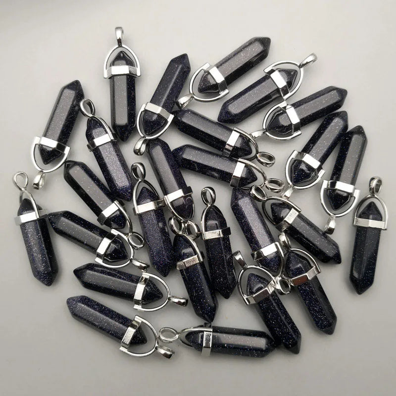 Fashion Good quality Amethyst opal rose quartz natural gem stone pendulum pendant Jewelry making charm diy gift accessories 24pc
