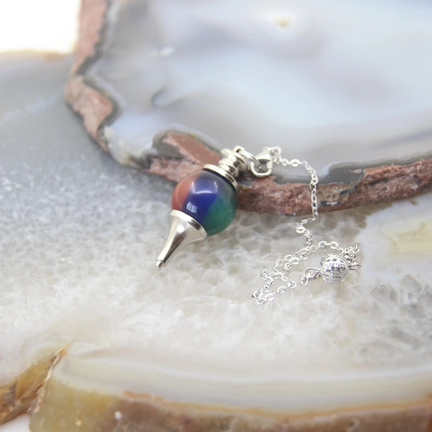 Natural Rose Quartz Labradorite Pendulum for Dowsing Divination Round beads Stone Crystal Cone Pendants pendulos Jewelry