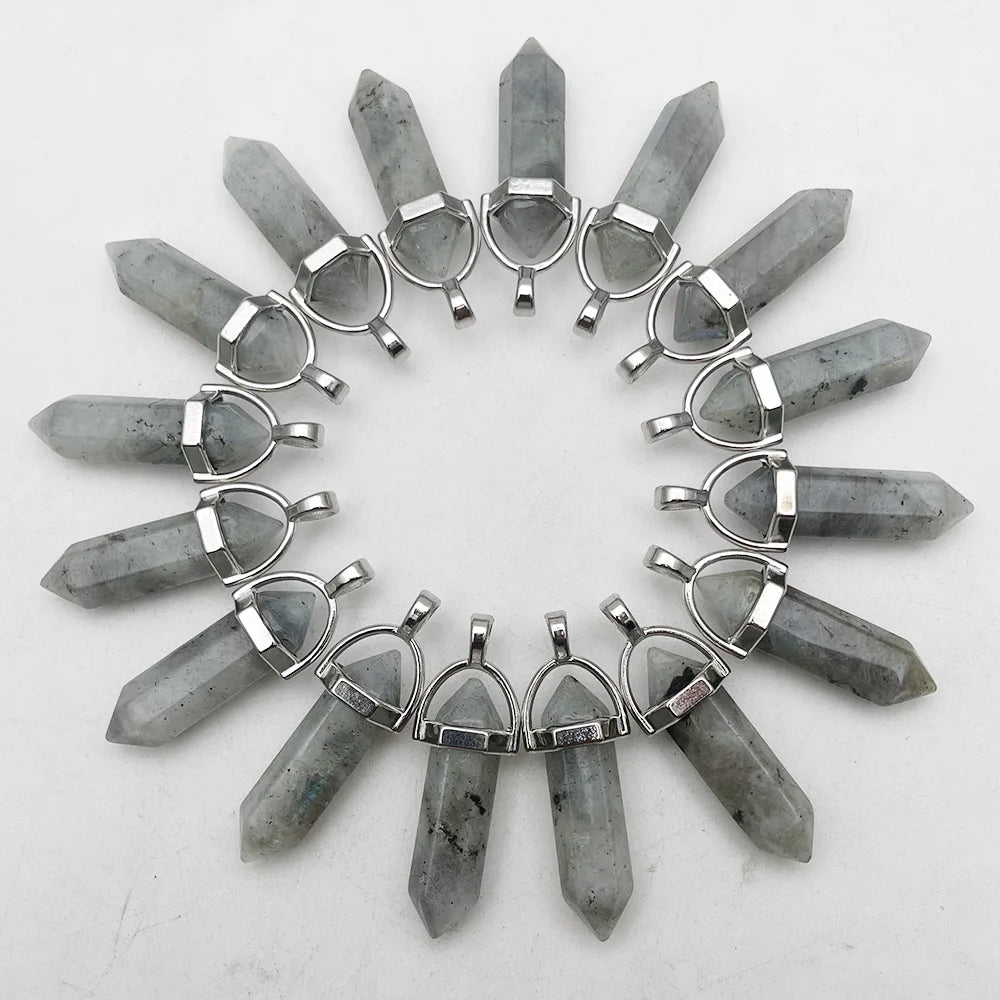 Fashion Good quality Amethyst opal rose quartz natural gem stone pendulum pendant Jewelry making charm diy gift accessories 24pc