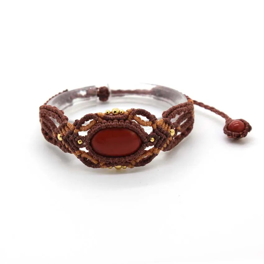 KFT Natural Crystal Quartz Oval Shape Handmade Thread Rope Wrapped Braided Macrame Stone Bracelets Jewelry For Women Girls Gift