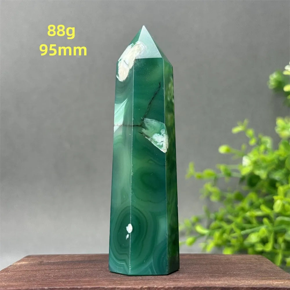 Natural Green Cherry Blossom Agate Crystal Energy Wand, Healing Reiki, spiritual, Feng Shui, prayer Witchcraft, Home Decoration