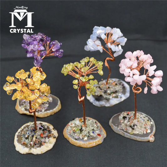 Natural Crystal Stone Tree Citrine Quartz Gem Agate Slice Chakra Base Colourful Reiki Healing Rock Mineral Room Home Decor Gift