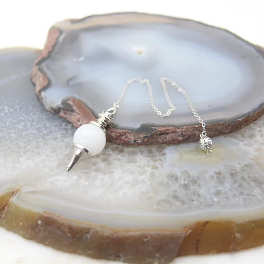 Natural Rose Quartz Labradorite Pendulum for Dowsing Divination Round beads Stone Crystal Cone Pendants pendulos Jewelry