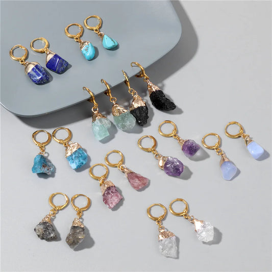 Natural Irregular Raw Stone Earrings Amethysts Apatite Lapis Quartz Stones Earring for Women Luxury Quality Jewelry Girls Gift