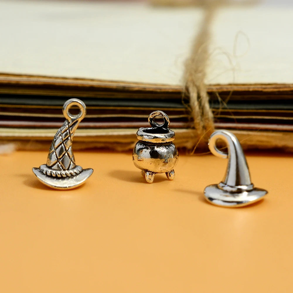 10/20pcs/lots Halloween Gothic 3D Wizard Witch Hat Cauldron Charms Pendants For Diy Jewelry Making Findings Supplies Accessories