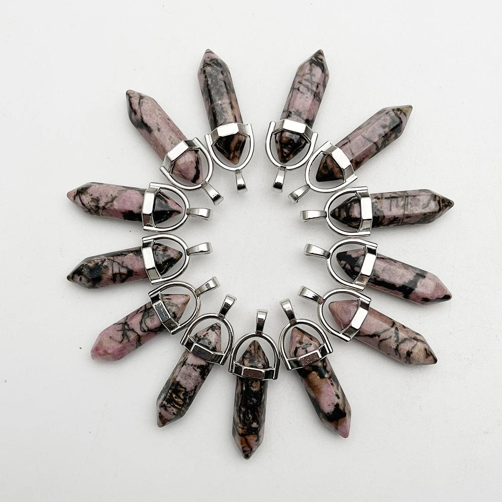 Fashion Good quality Amethyst opal rose quartz natural gem stone pendulum pendant Jewelry making charm diy gift accessories 24pc