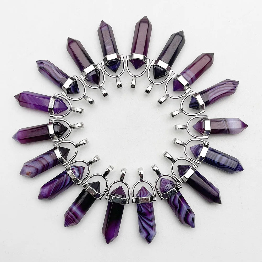 Fashion Good quality Amethyst opal rose quartz natural gem stone pendulum pendant Jewelry making charm diy gift accessories 24pc