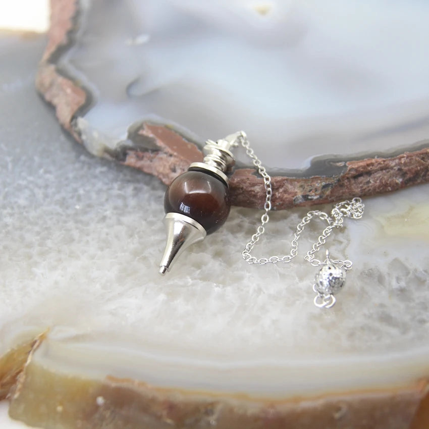 Natural Rose Quartz Labradorite Pendulum for Dowsing Divination Round beads Stone Crystal Cone Pendants pendulos Jewelry