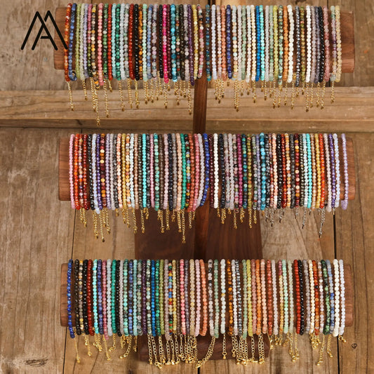 Minimalist Bracelets Natural Crystal Faceted Gemstone 2-3mm Beads Boho Jewelry Stainless Steel Chain Bracelet Friendship Gifts