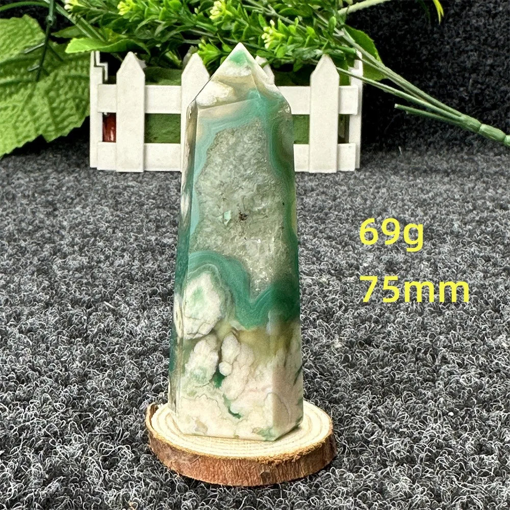 Natural Green Cherry Blossom Agate Crystal Energy Wand, Healing Reiki, spiritual, Feng Shui, prayer Witchcraft, Home Decoration