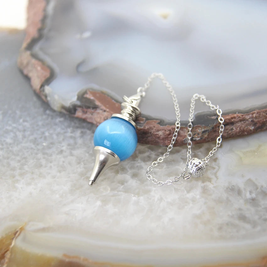 Natural Rose Quartz Labradorite Pendulum for Dowsing Divination Round beads Stone Crystal Cone Pendants pendulos Jewelry
