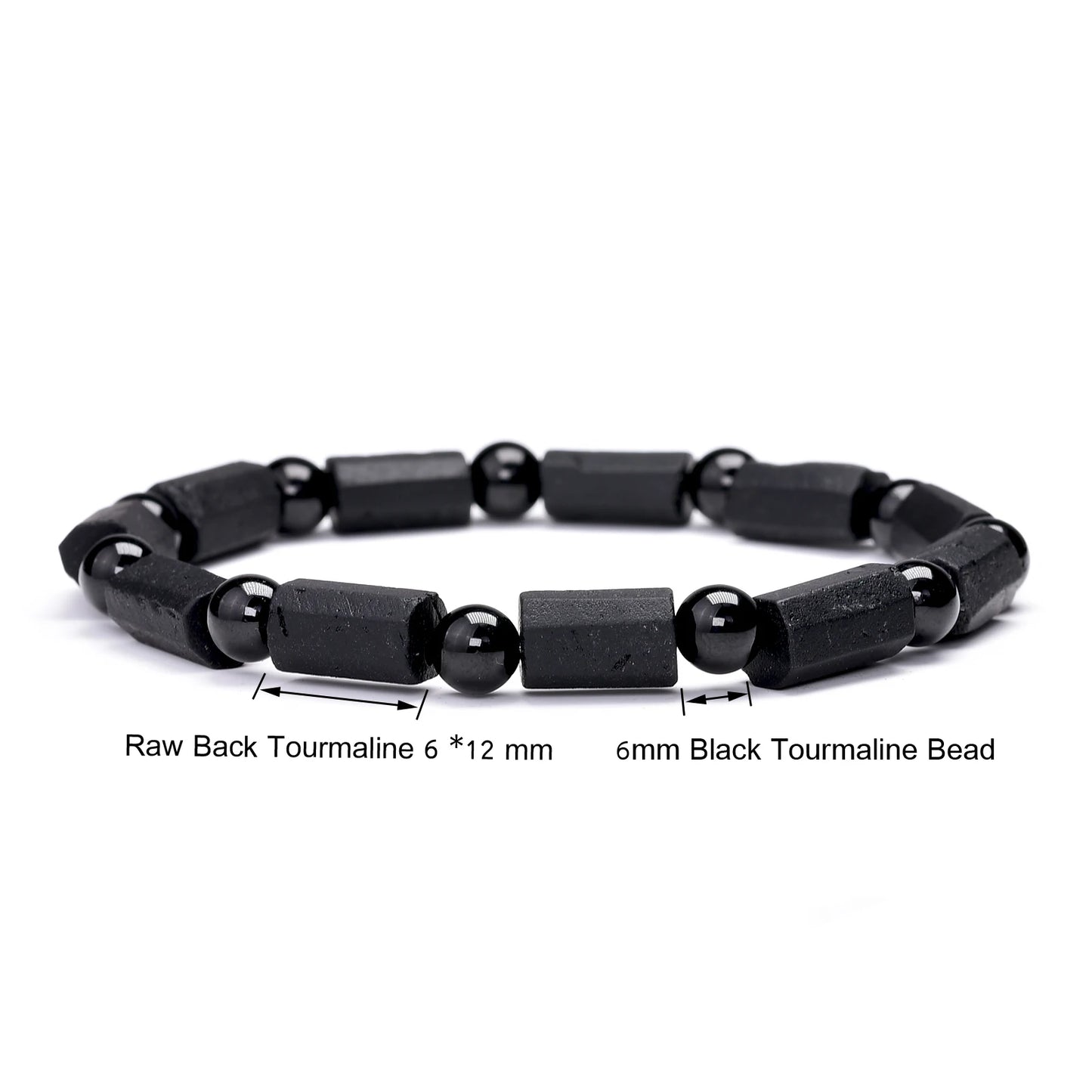 Natural Black Tourmaline Bracelet for Women and Men Raw Crystals Original Energy Quartz Stones Beads Bracelets 6*12mm