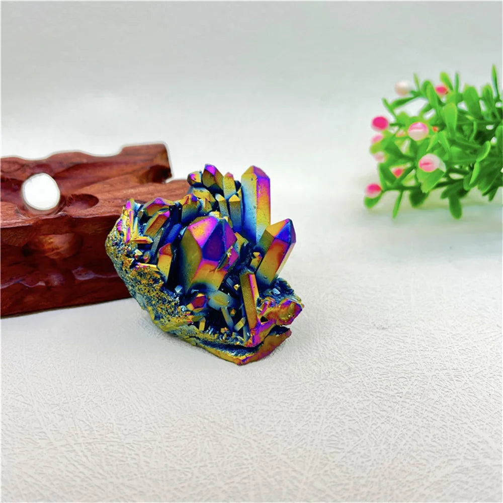 1pc Natural Quartz Crystal Rainbow Titanium Cluster Point Rare Home Decoration Craft Reiki Stone Can Healing Specimen Mineral