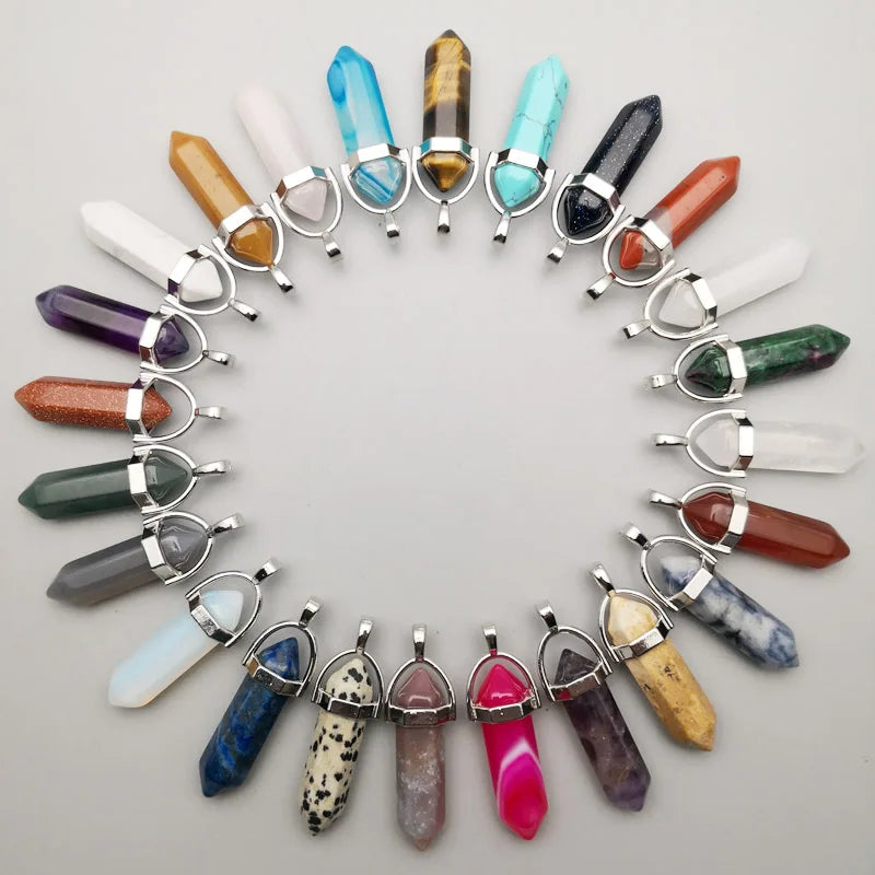Fashion Good quality Amethyst opal rose quartz natural gem stone pendulum pendant Jewelry making charm diy gift accessories 24pc