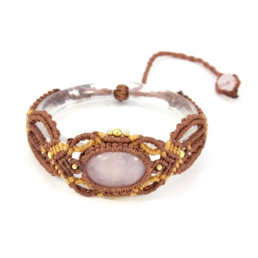 KFT Natural Crystal Quartz Oval Shape Handmade Thread Rope Wrapped Braided Macrame Stone Bracelets Jewelry For Women Girls Gift