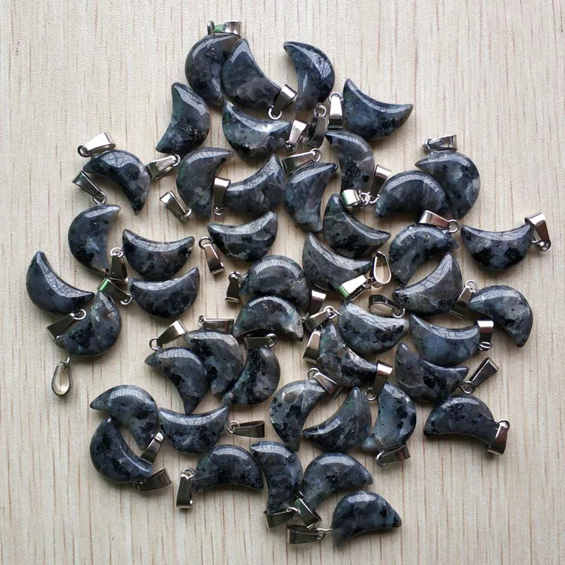 Good quality mix natural stone tiger eye white crystal moon shape pendants for jewelry making Wholesale 50pcs/lot