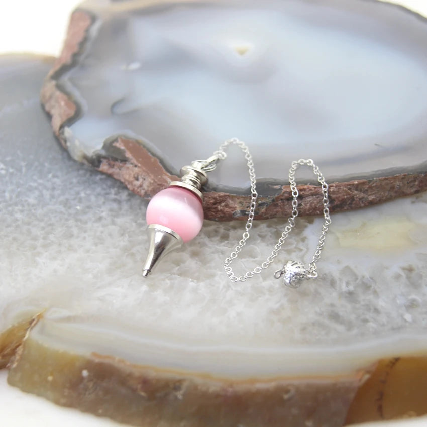 Natural Rose Quartz Labradorite Pendulum for Dowsing Divination Round beads Stone Crystal Cone Pendants pendulos Jewelry