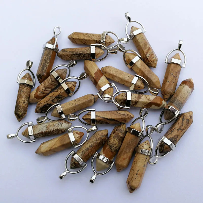 Fashion Good quality Amethyst opal rose quartz natural gem stone pendulum pendant Jewelry making charm diy gift accessories 24pc