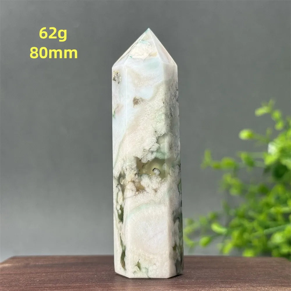 Natural Green Cherry Blossom Agate Crystal Energy Wand, Healing Reiki, spiritual, Feng Shui, prayer Witchcraft, Home Decoration