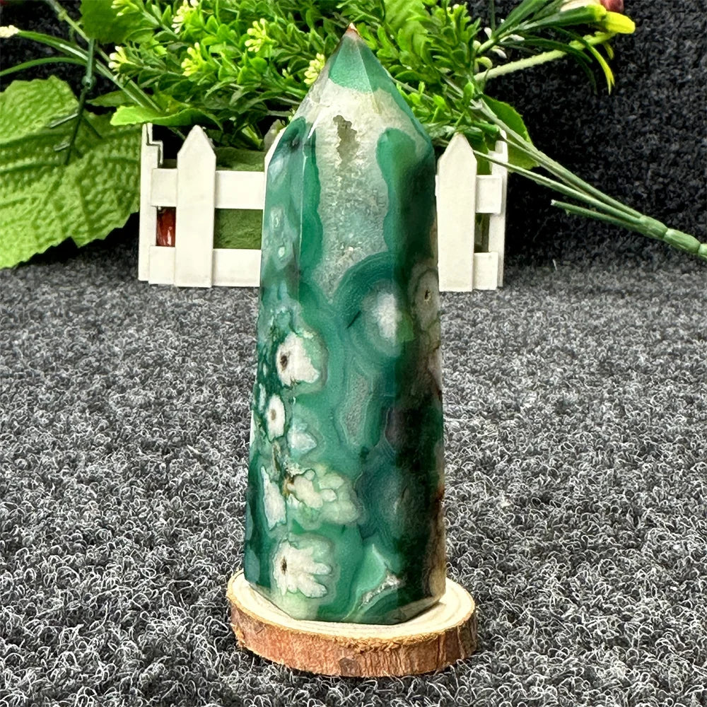 Natural Green Cherry Blossom Agate Crystal Energy Wand, Healing Reiki, spiritual, Feng Shui, prayer Witchcraft, Home Decoration