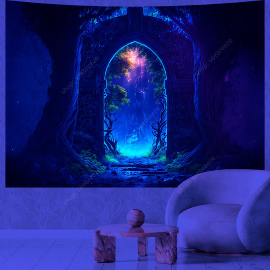 The Gate of Life UV Reactive Tapestry Wall Hanging Room Decoration Accessories Psychedelic Home Wall Decor Witchcraft Tapestry