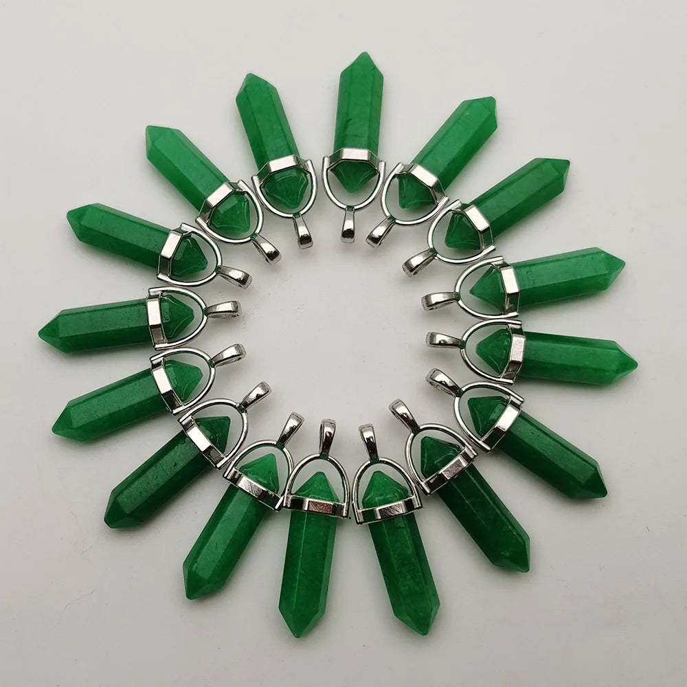 Fashion Good quality Amethyst opal rose quartz natural gem stone pendulum pendant Jewelry making charm diy gift accessories 24pc