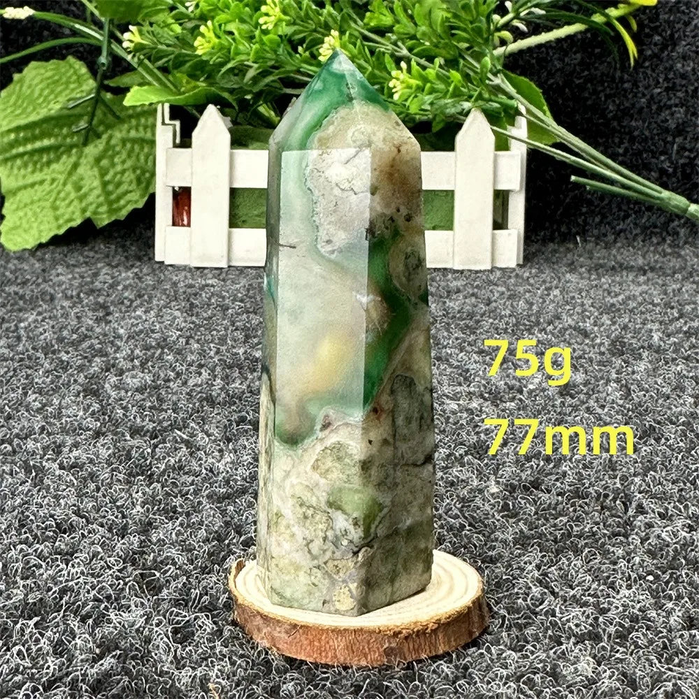 Natural Green Cherry Blossom Agate Crystal Energy Wand, Healing Reiki, spiritual, Feng Shui, prayer Witchcraft, Home Decoration