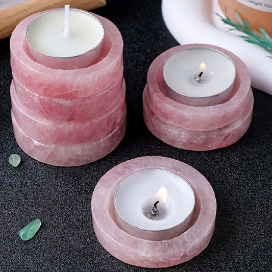 Natural Crystal Candle Holder Pink Quartz Candle Stick Aromatherapy Candles Altar Props Energy Witchcraft supplies On Board