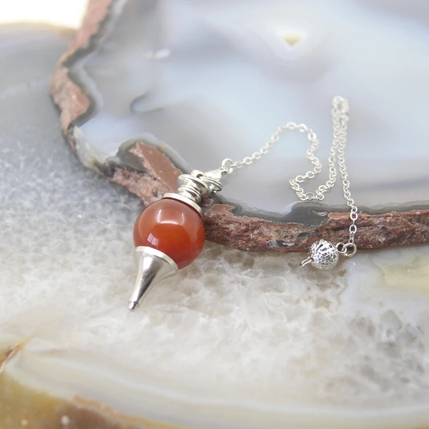 Natural Rose Quartz Labradorite Pendulum for Dowsing Divination Round beads Stone Crystal Cone Pendants pendulos Jewelry