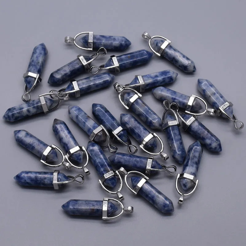 Fashion Good quality Amethyst opal rose quartz natural gem stone pendulum pendant Jewelry making charm diy gift accessories 24pc