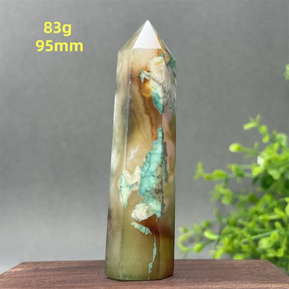Natural Green Cherry Blossom Agate Crystal Energy Wand, Healing Reiki, spiritual, Feng Shui, prayer Witchcraft, Home Decoration