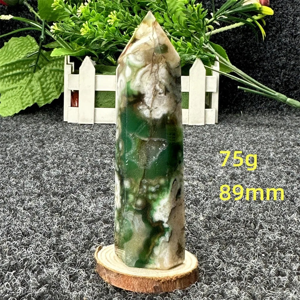 Natural Green Cherry Blossom Agate Crystal Energy Wand, Healing Reiki, spiritual, Feng Shui, prayer Witchcraft, Home Decoration