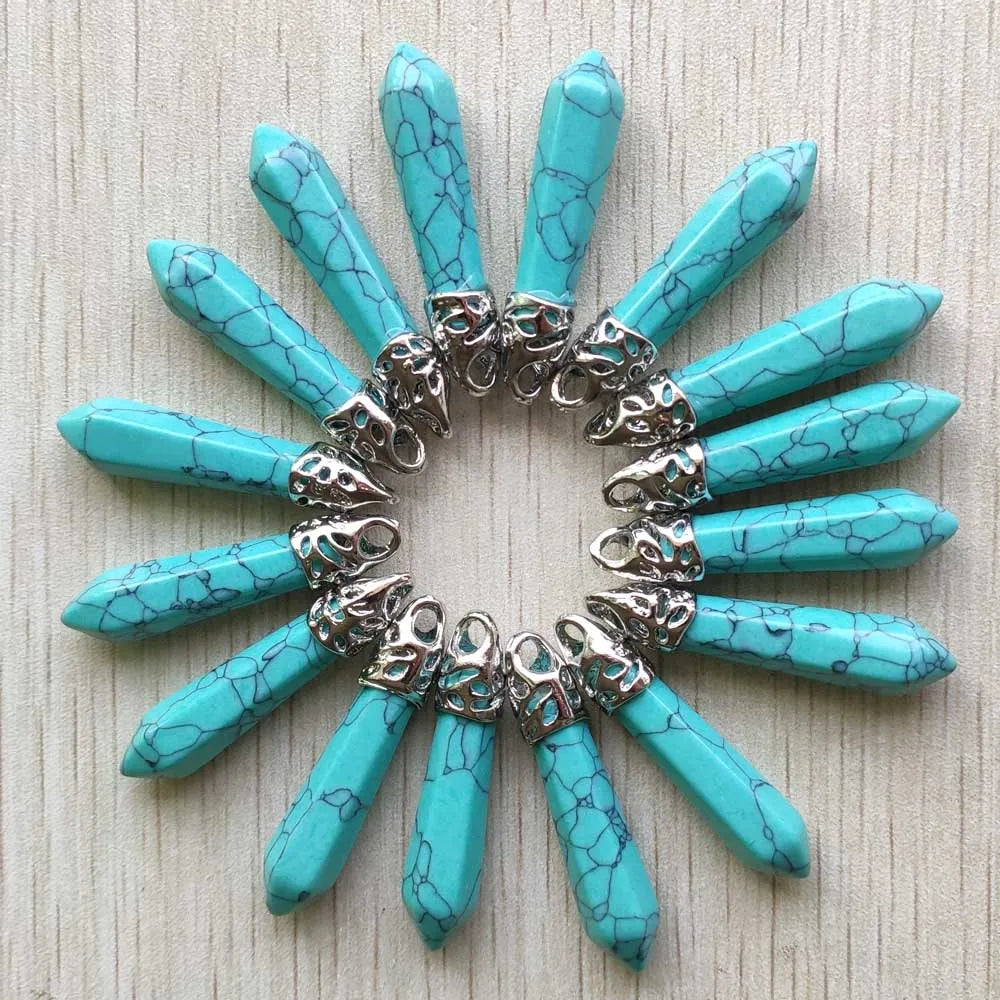 Fashion good quality Mix natural stone Hexagonal pillar pendants for necklaces  jewelry making 20pcs/lot wholesale fast shipping