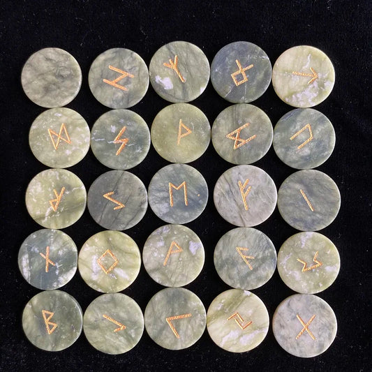 25Pcs Nature Jadestone Runes Stones Viking Rune Symbols Divination Fortune-telling  Props Occultism Altar Witchcraft supplies