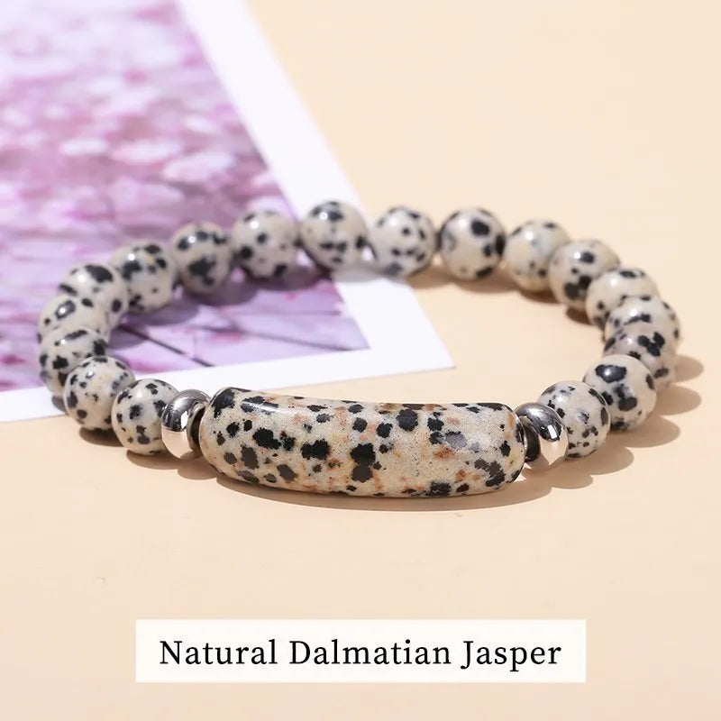 JD Natural Stone Tiger Eye Amethyst Rectangle Bar Charm Bracelet Women Men Reiki Healing Bead Chakra Bangles Couples Jewelry