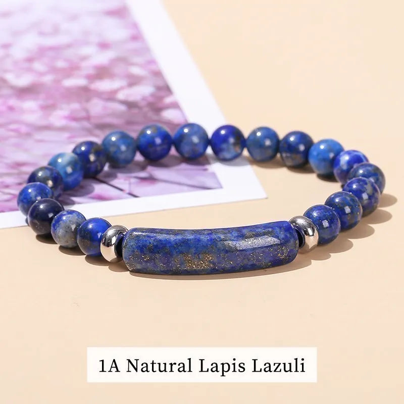 JD Natural Stone Tiger Eye Amethyst Rectangle Bar Charm Bracelet Women Men Reiki Healing Bead Chakra Bangles Couples Jewelry
