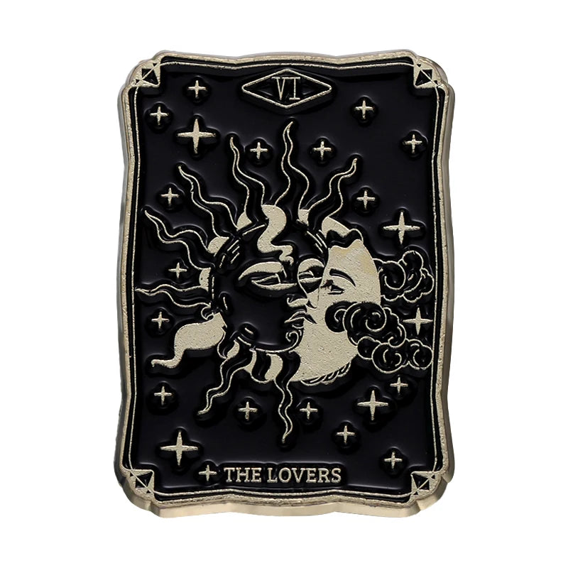 Black Tarot Enamel Pins Custom Sun Moon Stars Dark Witch Brooches Lapel Badges Punk Gothic Jewelry Gift for Friends