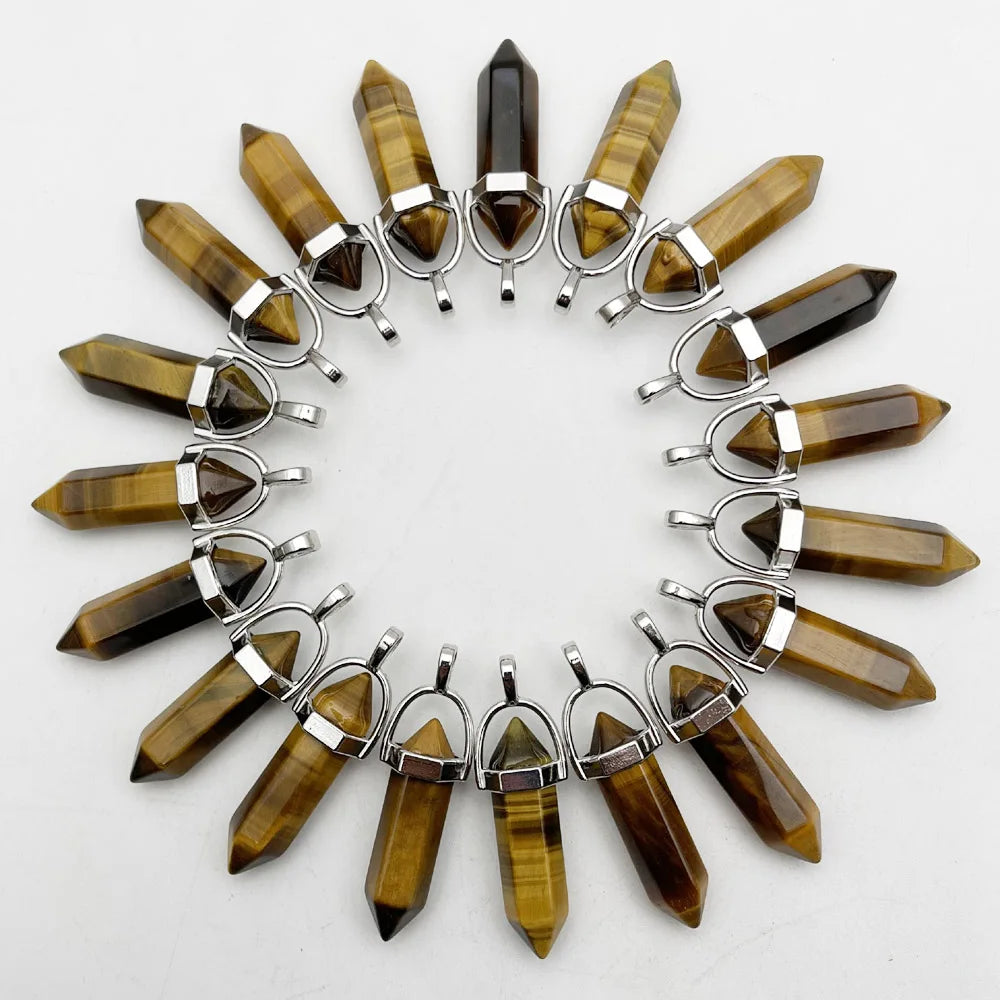 Fashion Good quality Amethyst opal rose quartz natural gem stone pendulum pendant Jewelry making charm diy gift accessories 24pc