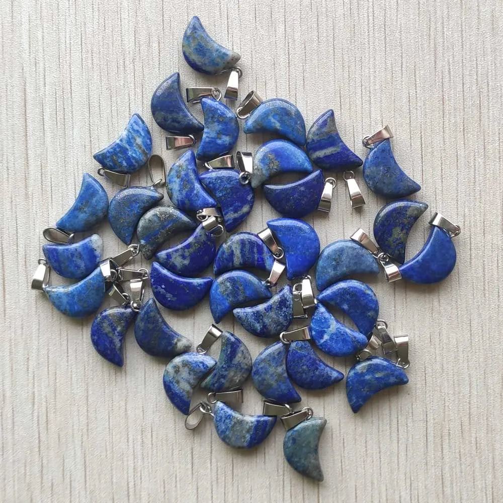 Good quality mix natural stone tiger eye white crystal moon shape pendants for jewelry making Wholesale 50pcs/lot